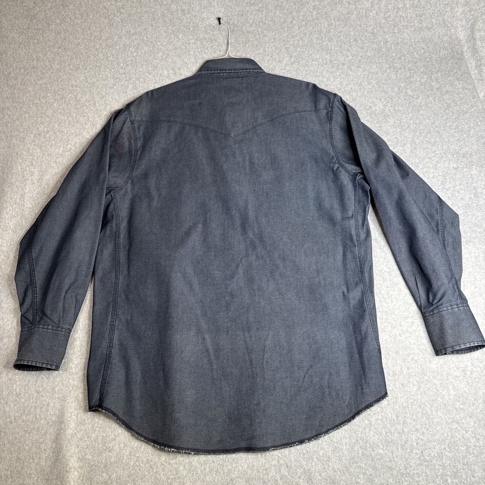 Wrangler Western Shirt Mens XL Dark Blue Denim Pearl Snap Cowboy Long Sleeve EUC - Picture 3 of 7